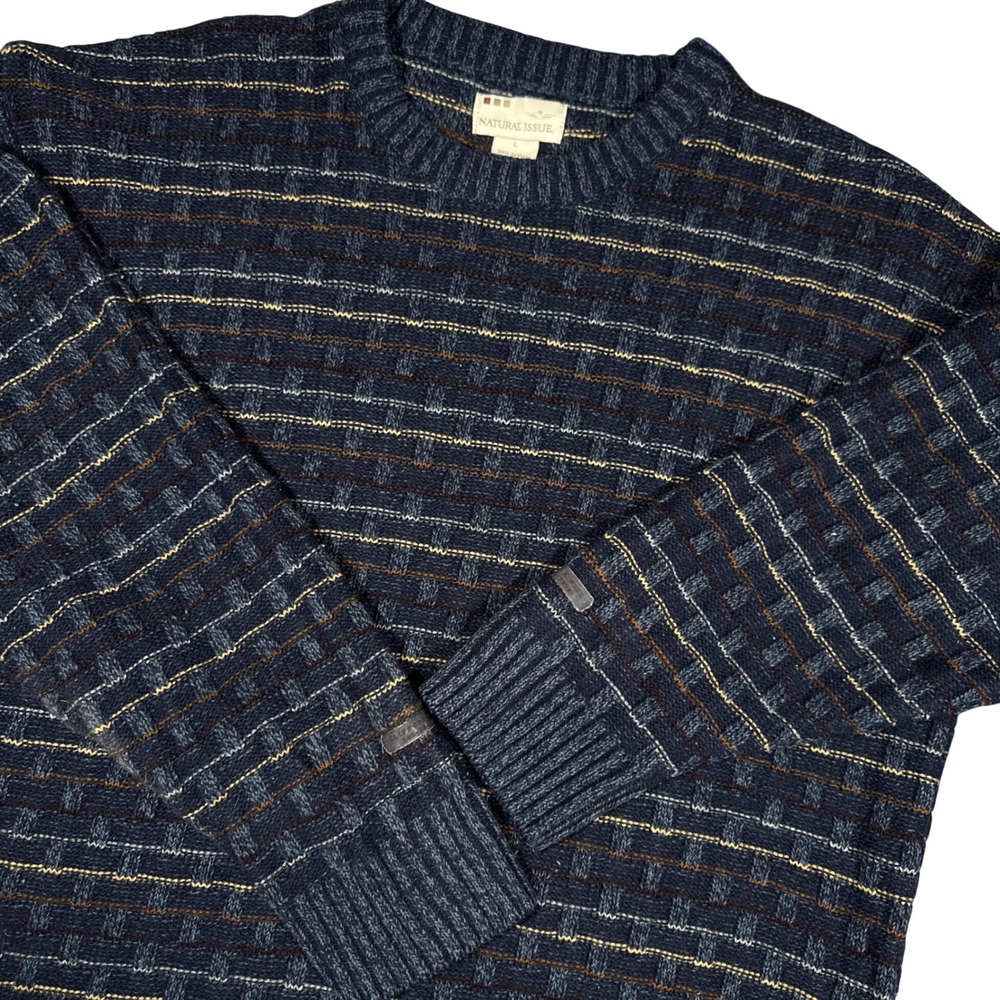 Natural Issue Mens L Blue Textured Knit Crewneck Sweater Long Sleeve Pullover